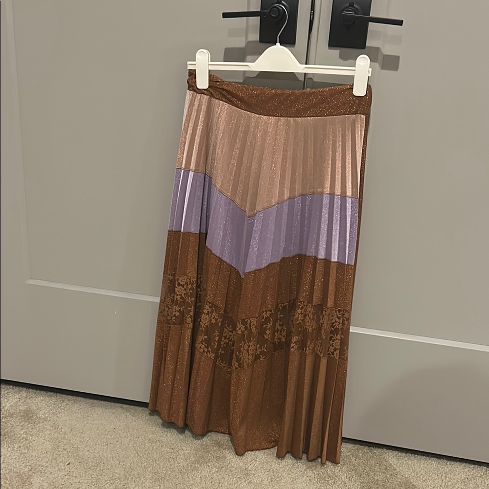 Elegant Brown and Purple Pleated Skirt